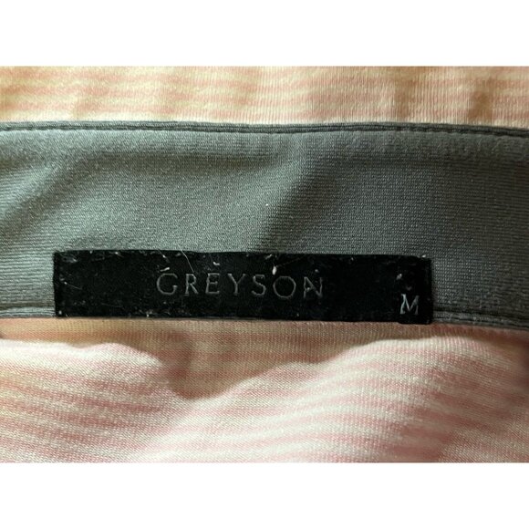 Greyson Men's Medium Short Sleeve 1/4 Button Pink White Golf Polo Shirt 🏌️ - Picture 9 of 10